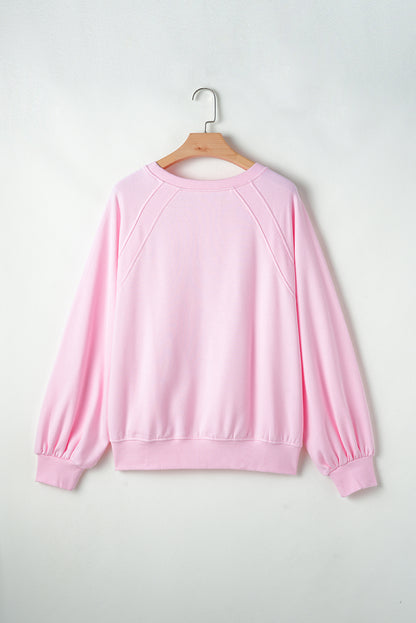 Pink Hugs and Kisses Pop Up Embroidered Raglan Sleeve Sweatshirt