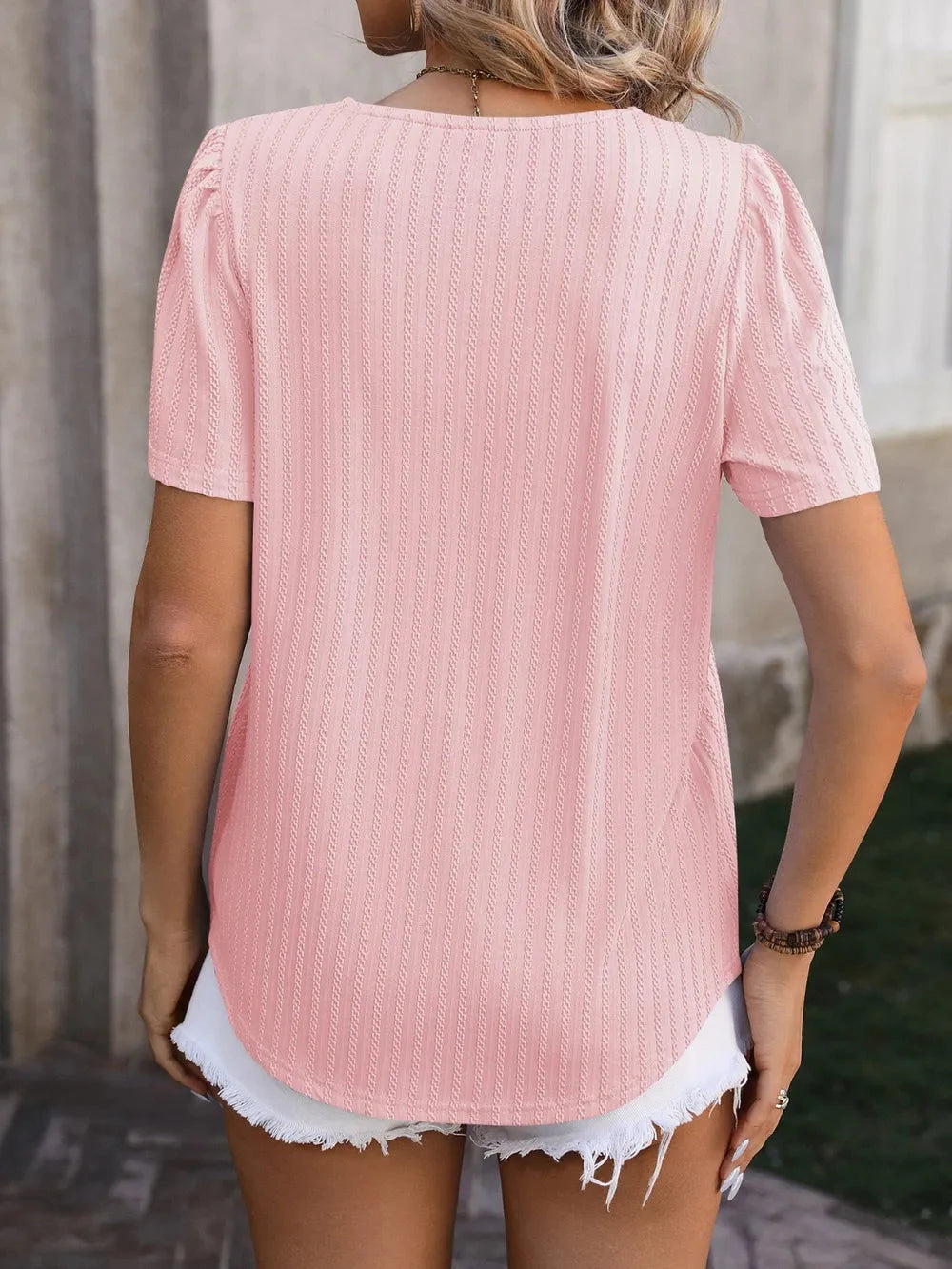 Mandy Ruched Square Neck Short Sleeve Blouse Coco’s Tee Boutique