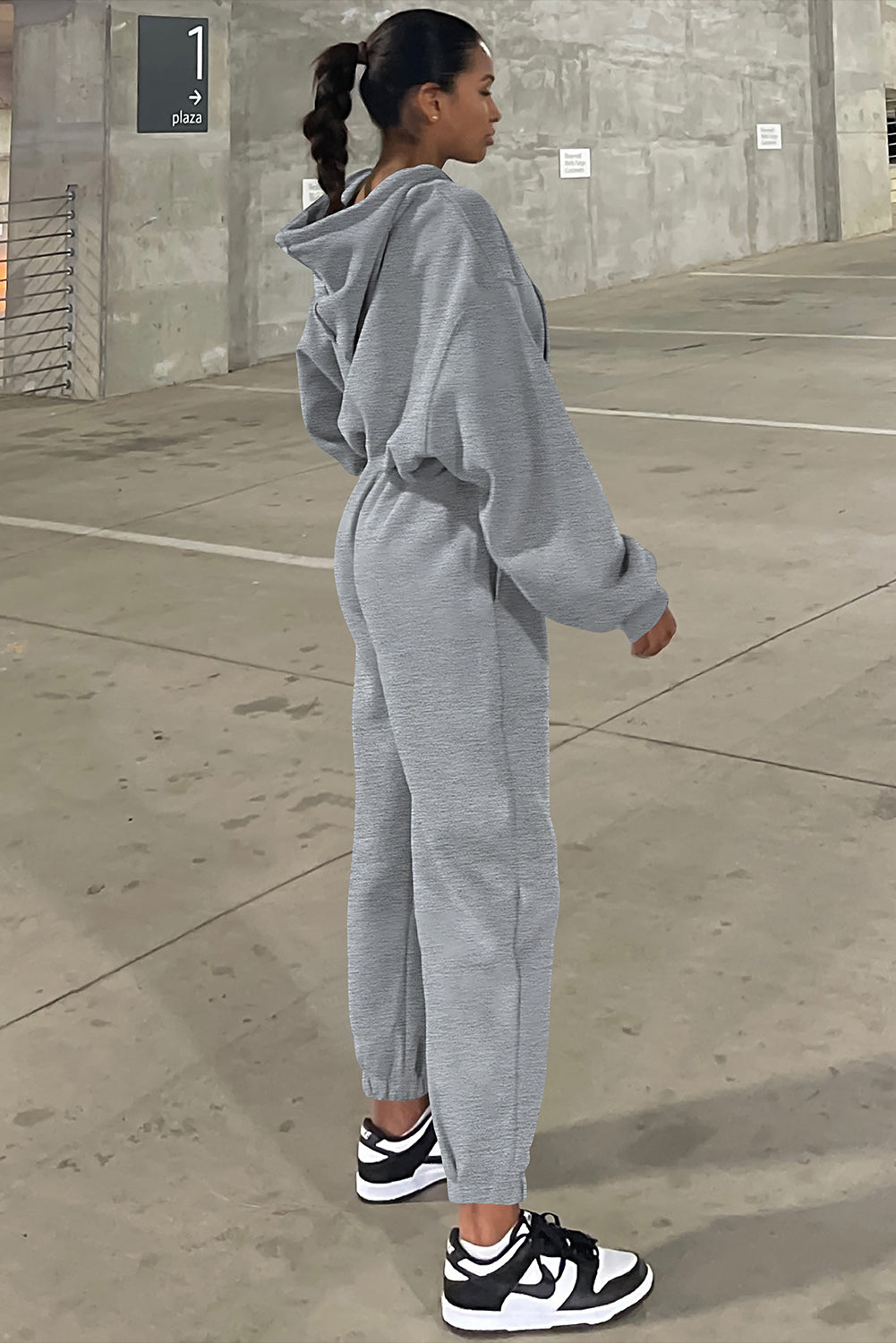 Cozy gray hoodie and joggers set for active adventures