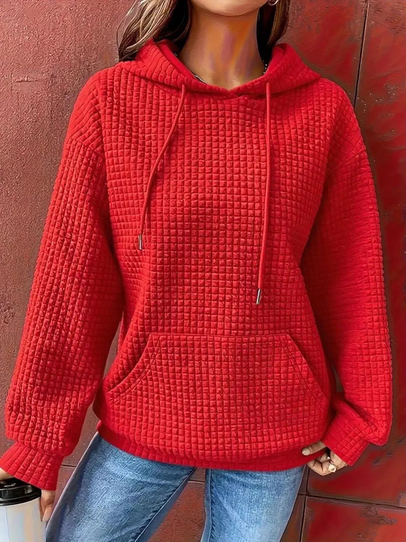Textured Knit Drawstring Hoodie Simply Love