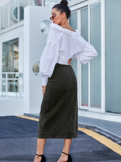 Button Down Denim Skirt.