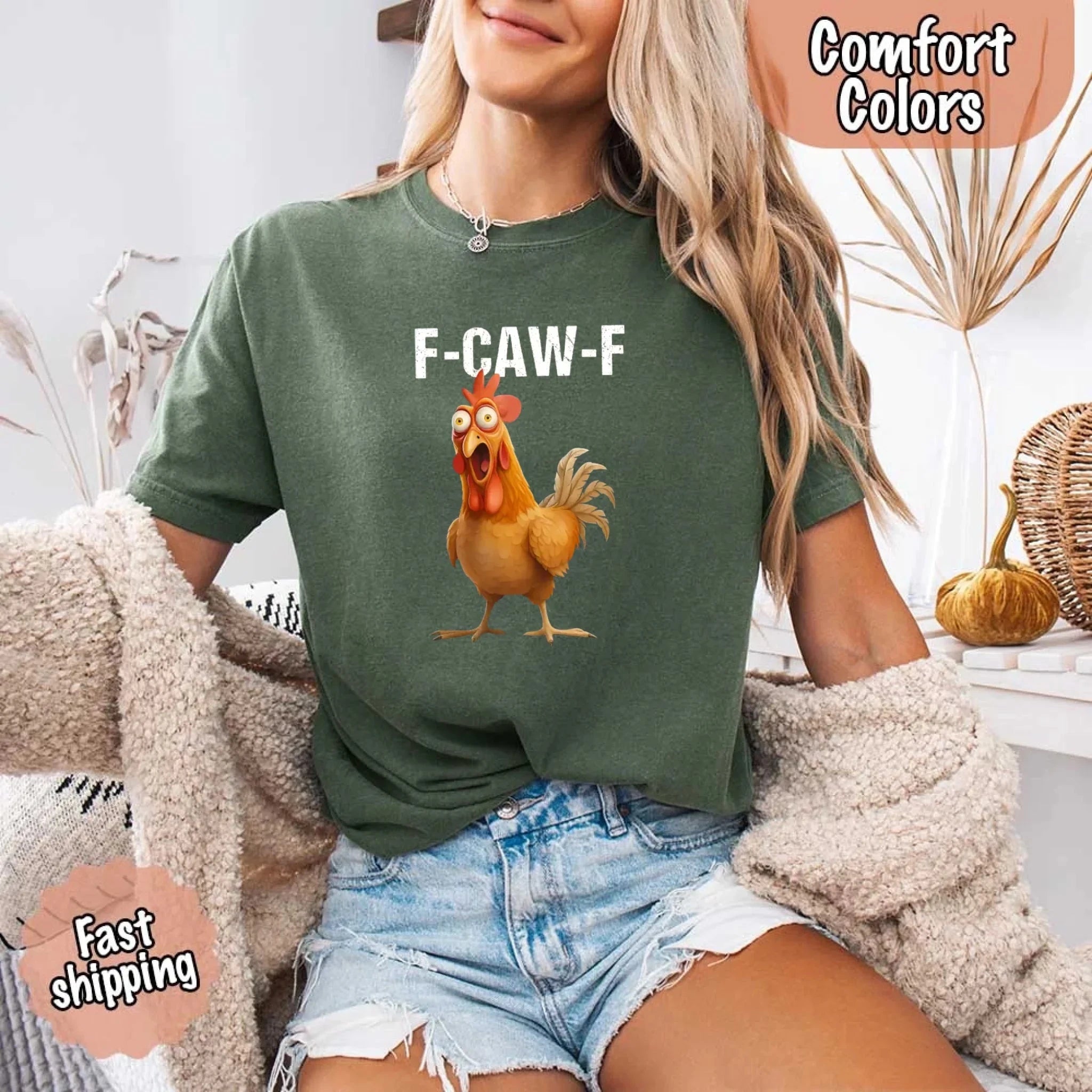 Funny F Caw F Rooster Comfort Colors T Shirt Graphic Tee Adorb Custom Tees