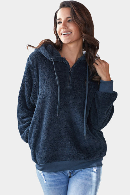 Premium Navy Warm Furry Pullover Hoodie Unisex Winter Sweatshirt