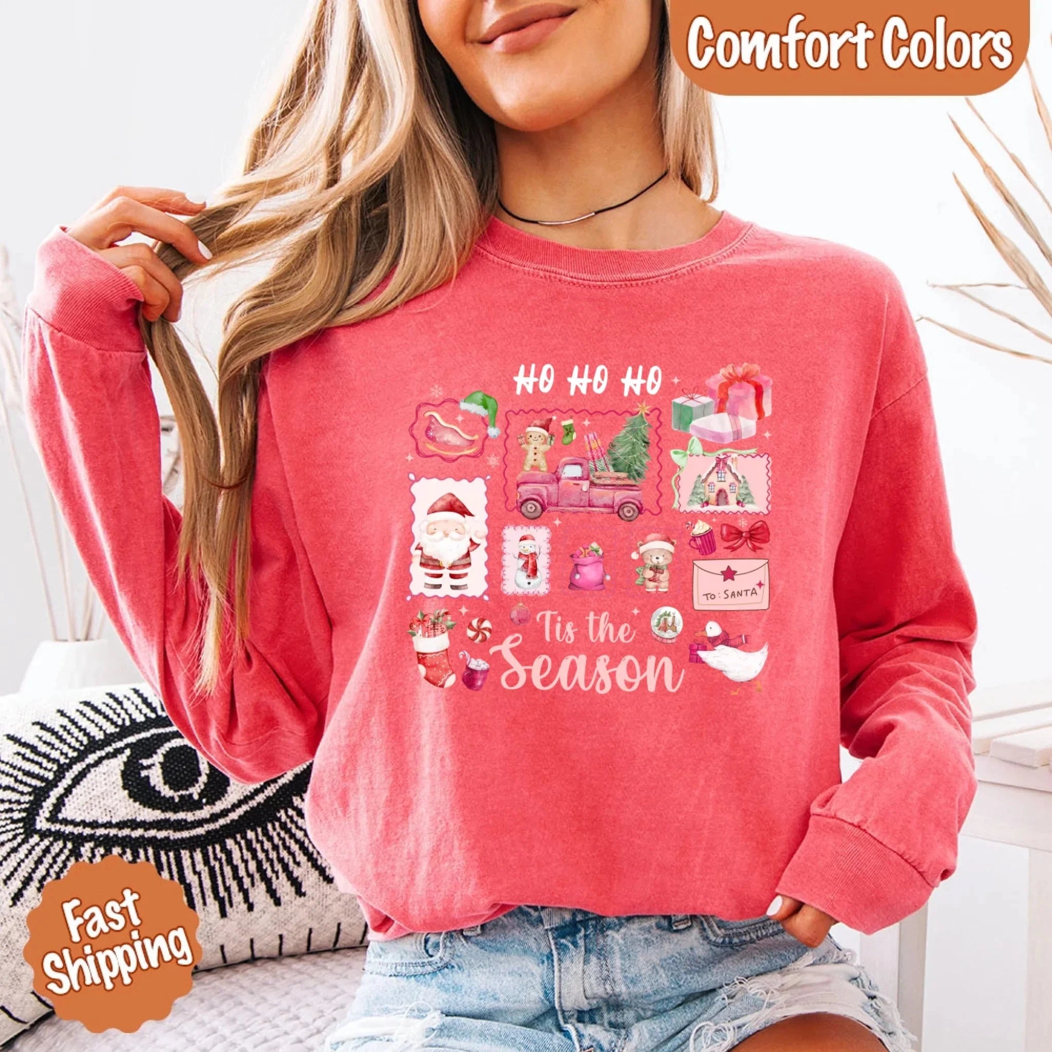 Comfort Colors Long Sleeve Ho Ho Ho Tis The Season Christmas Shirt Adorb Custom Tees