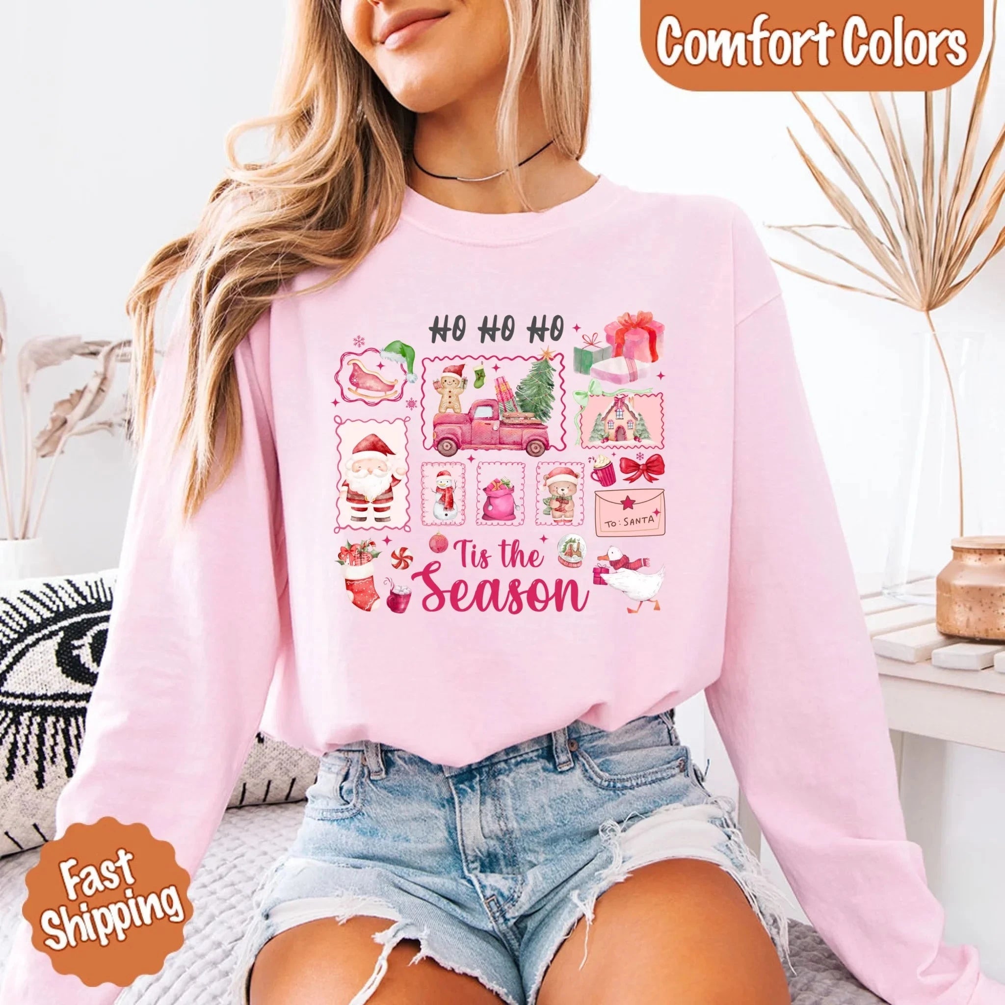 Comfort Colors Long Sleeve Ho Ho Ho Tis The Season Christmas Shirt Adorb Custom Tees