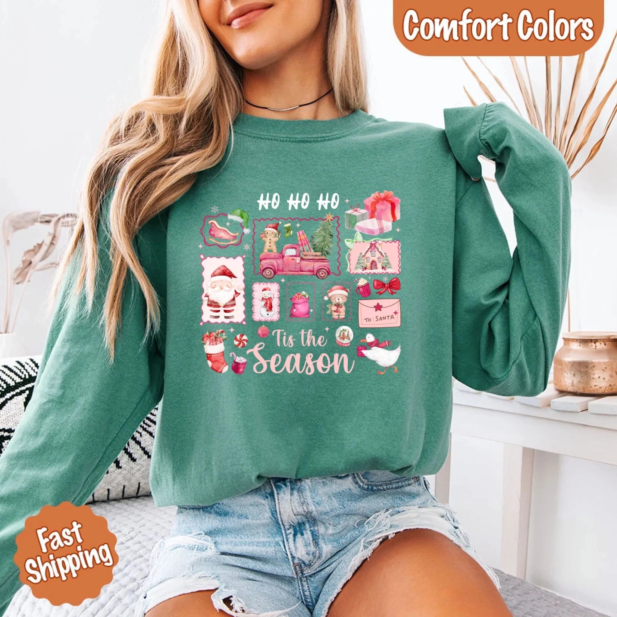 Comfort Colors Long Sleeve Ho Ho Ho Tis The Season Christmas Shirt Adorb Custom Tees