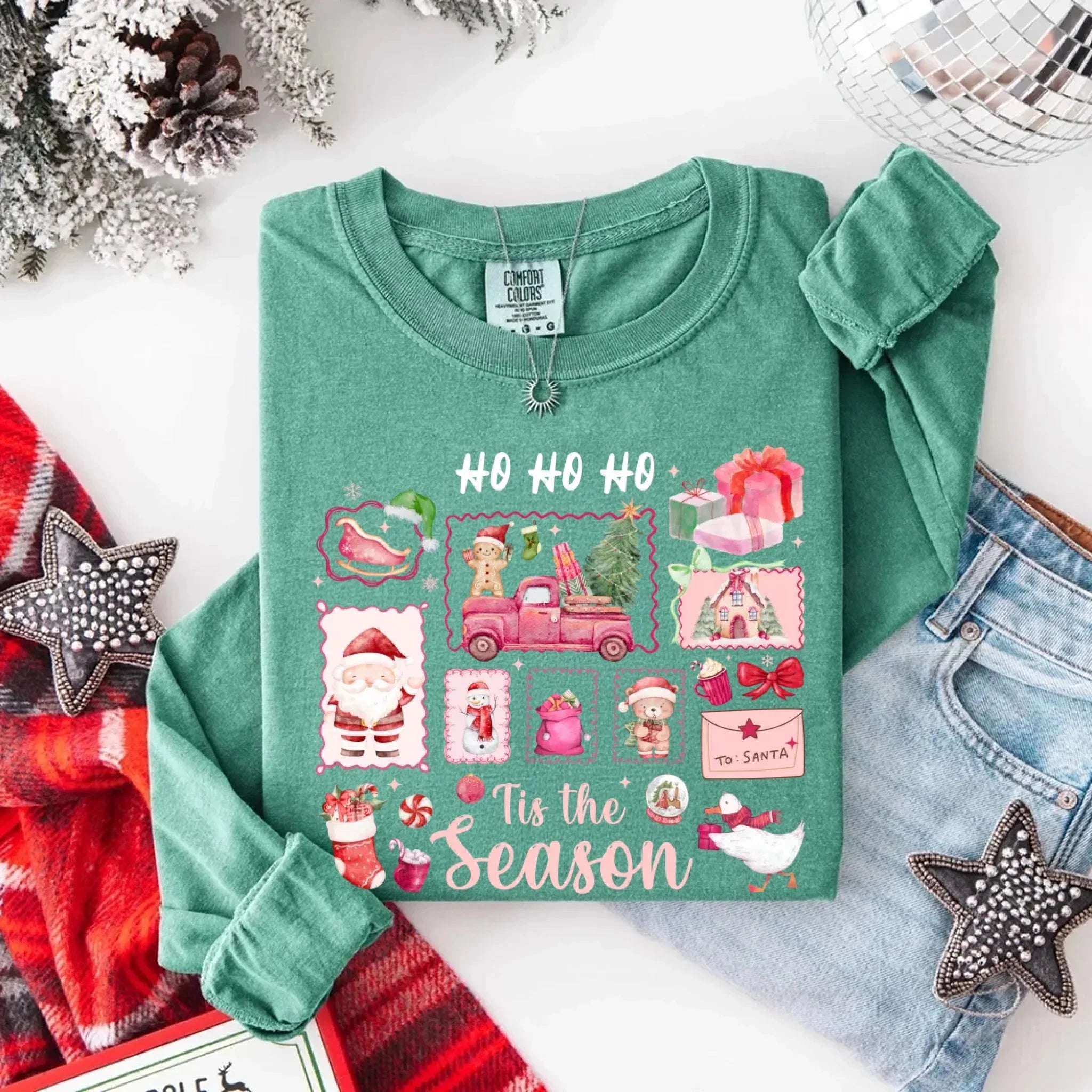 Comfort Colors Long Sleeve Ho Ho Ho Tis The Season Christmas Shirt Adorb Custom Tees
