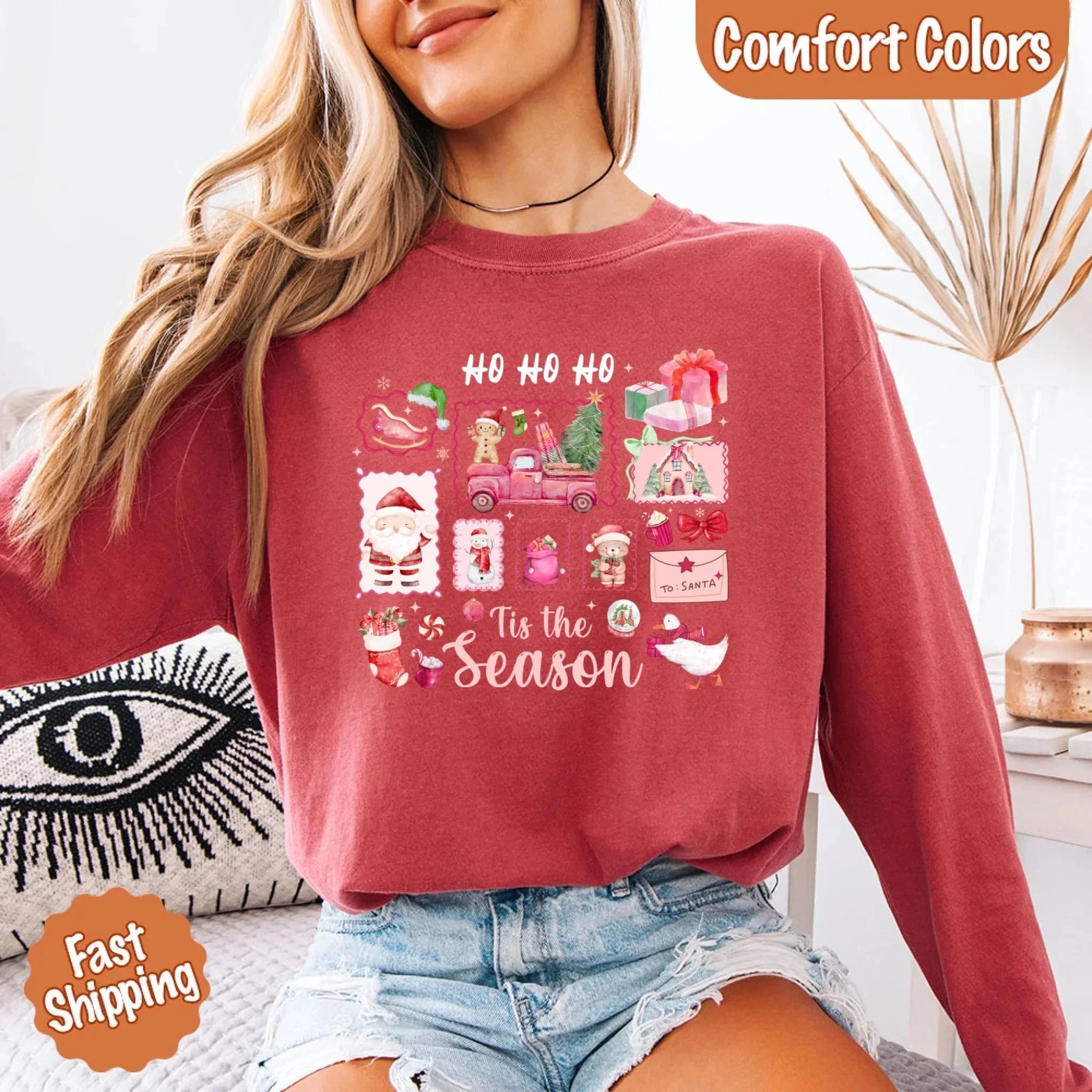 Comfort Colors Long Sleeve Ho Ho Ho Tis The Season Christmas Shirt Adorb Custom Tees