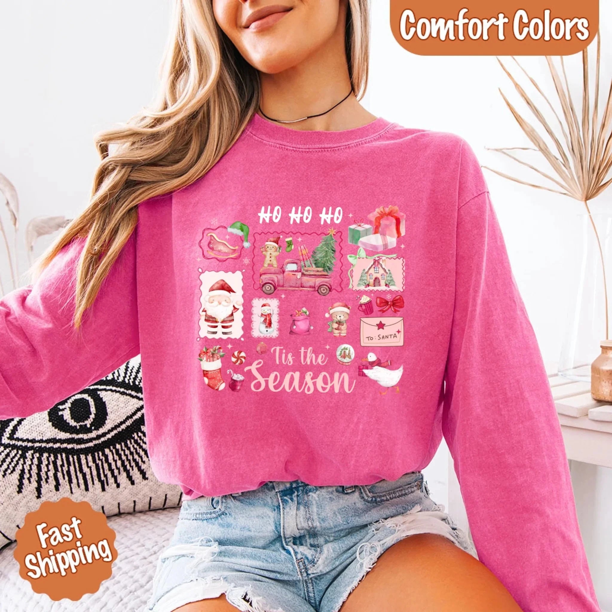 Comfort Colors Long Sleeve Ho Ho Ho Tis The Season Christmas Shirt Adorb Custom Tees