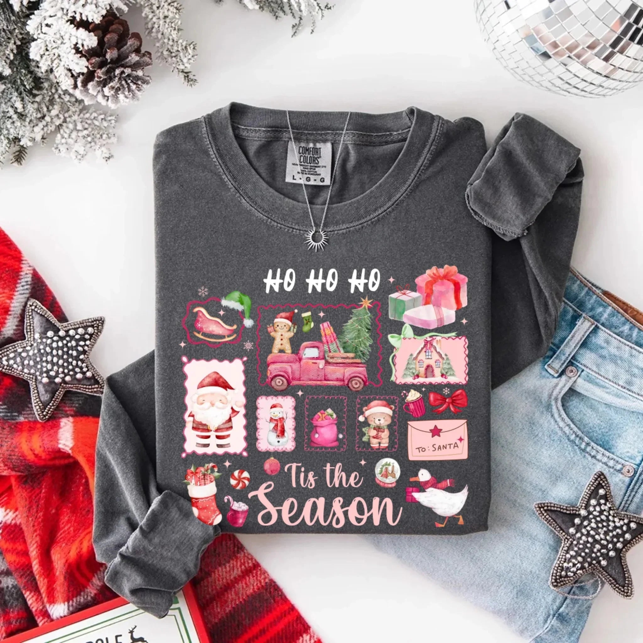 Comfort Colors Long Sleeve Ho Ho Ho Tis The Season Christmas Shirt Adorb Custom Tees