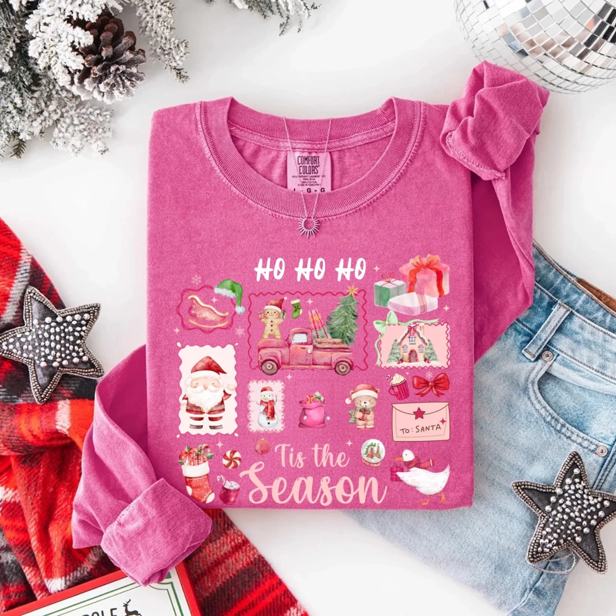 Comfort Colors Long Sleeve Ho Ho Ho Tis The Season Christmas Shirt Adorb Custom Tees