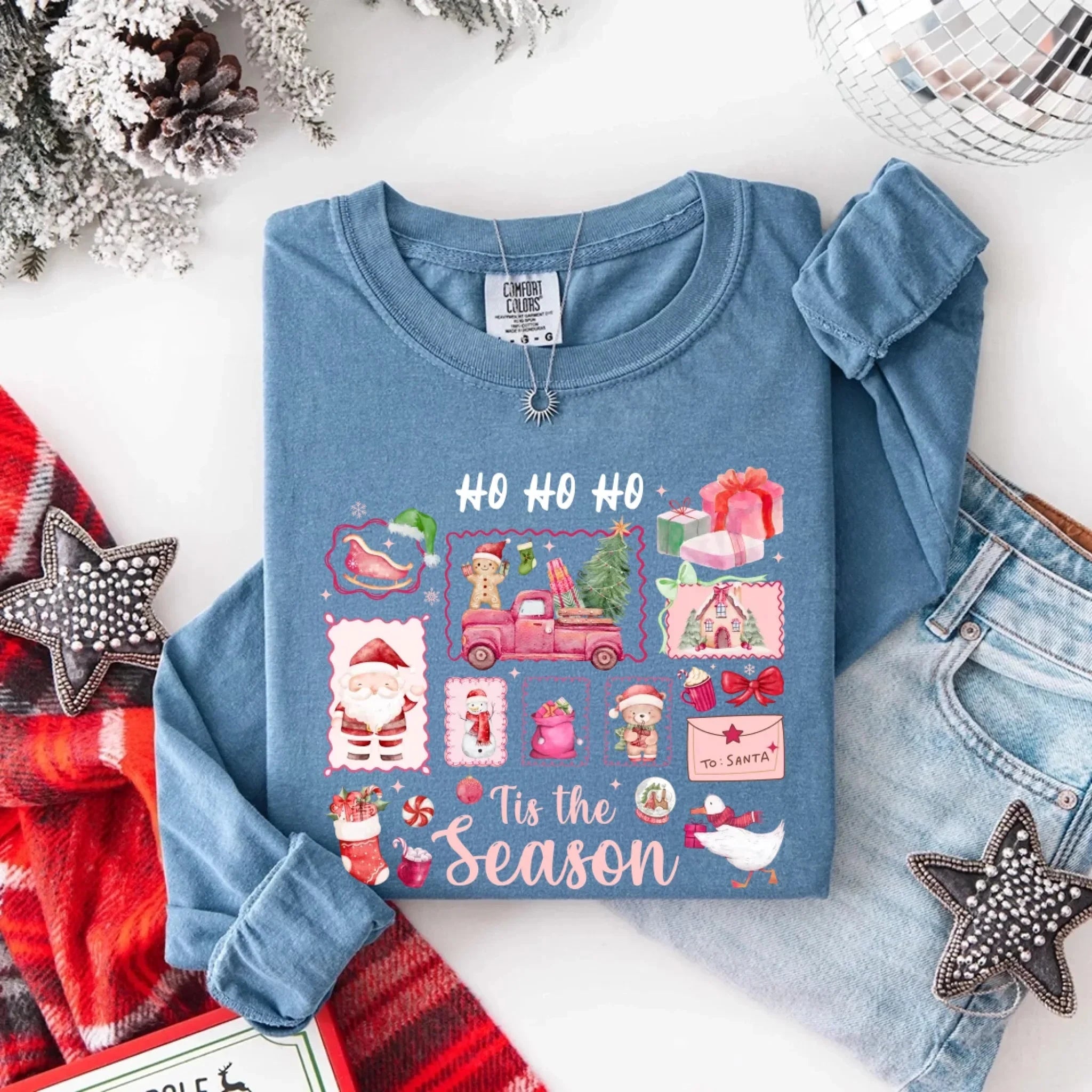 Comfort Colors Long Sleeve Ho Ho Ho Tis The Season Christmas Shirt Adorb Custom Tees