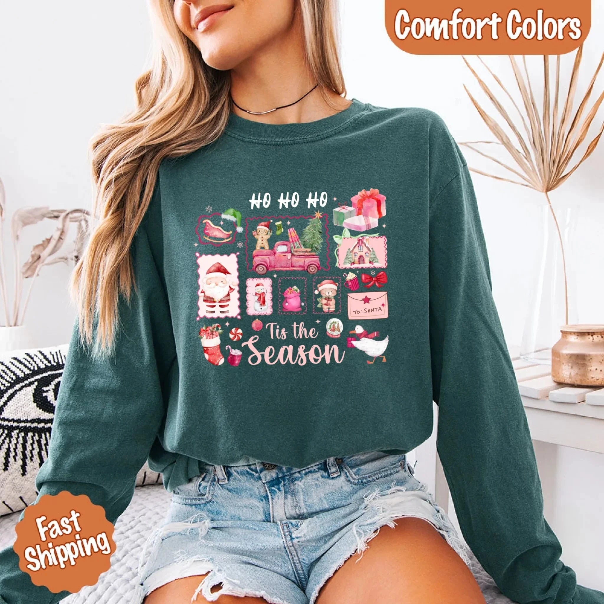 Comfort Colors Long Sleeve Ho Ho Ho Tis The Season Christmas Shirt Adorb Custom Tees