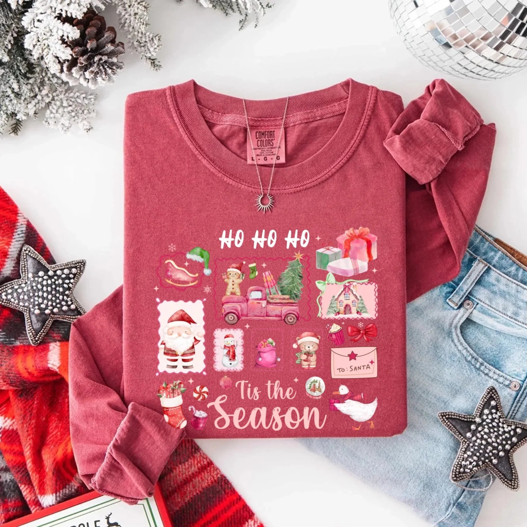 Comfort Colors Long Sleeve Ho Ho Ho Tis The Season Christmas Shirt Adorb Custom Tees