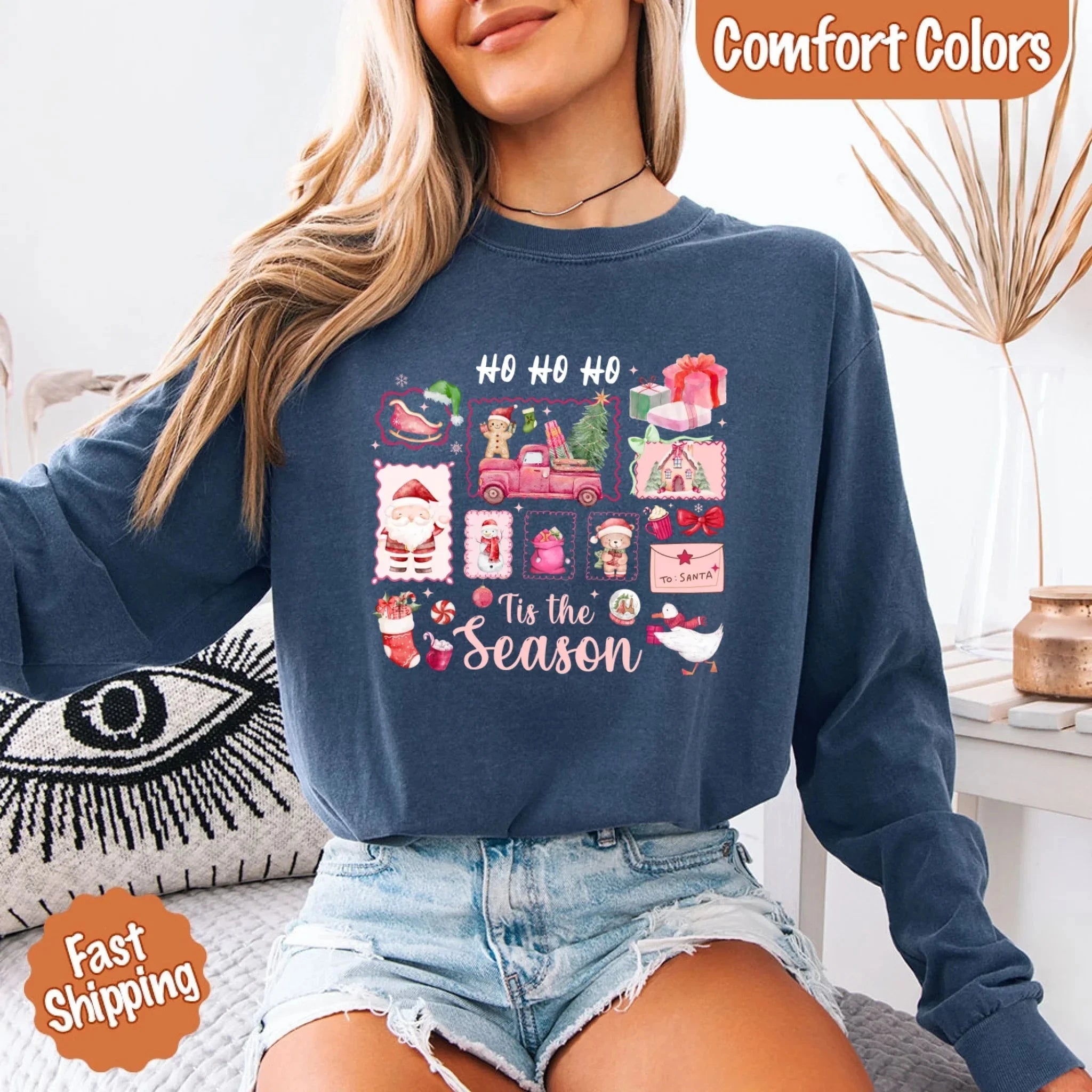 Comfort Colors Long Sleeve Ho Ho Ho Tis The Season Christmas Shirt Adorb Custom Tees