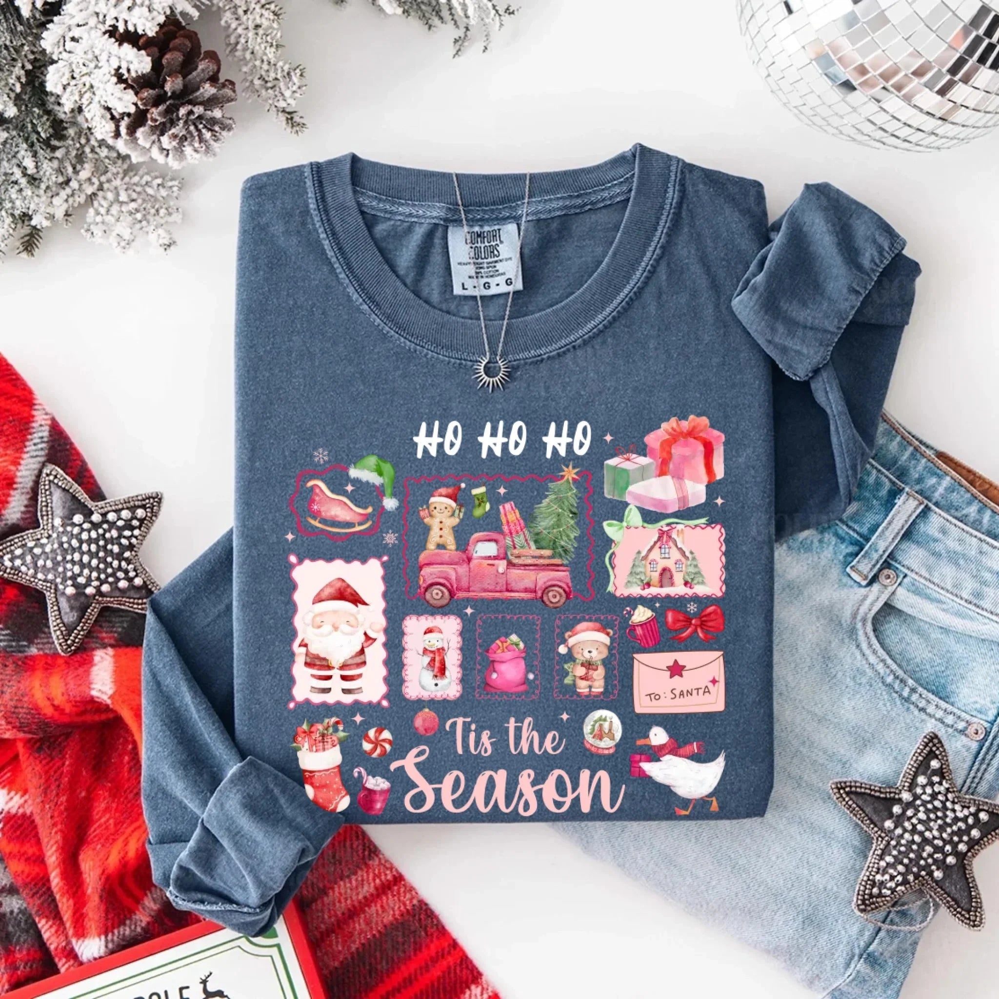 Comfort Colors Long Sleeve Ho Ho Ho Tis The Season Christmas Shirt Adorb Custom Tees