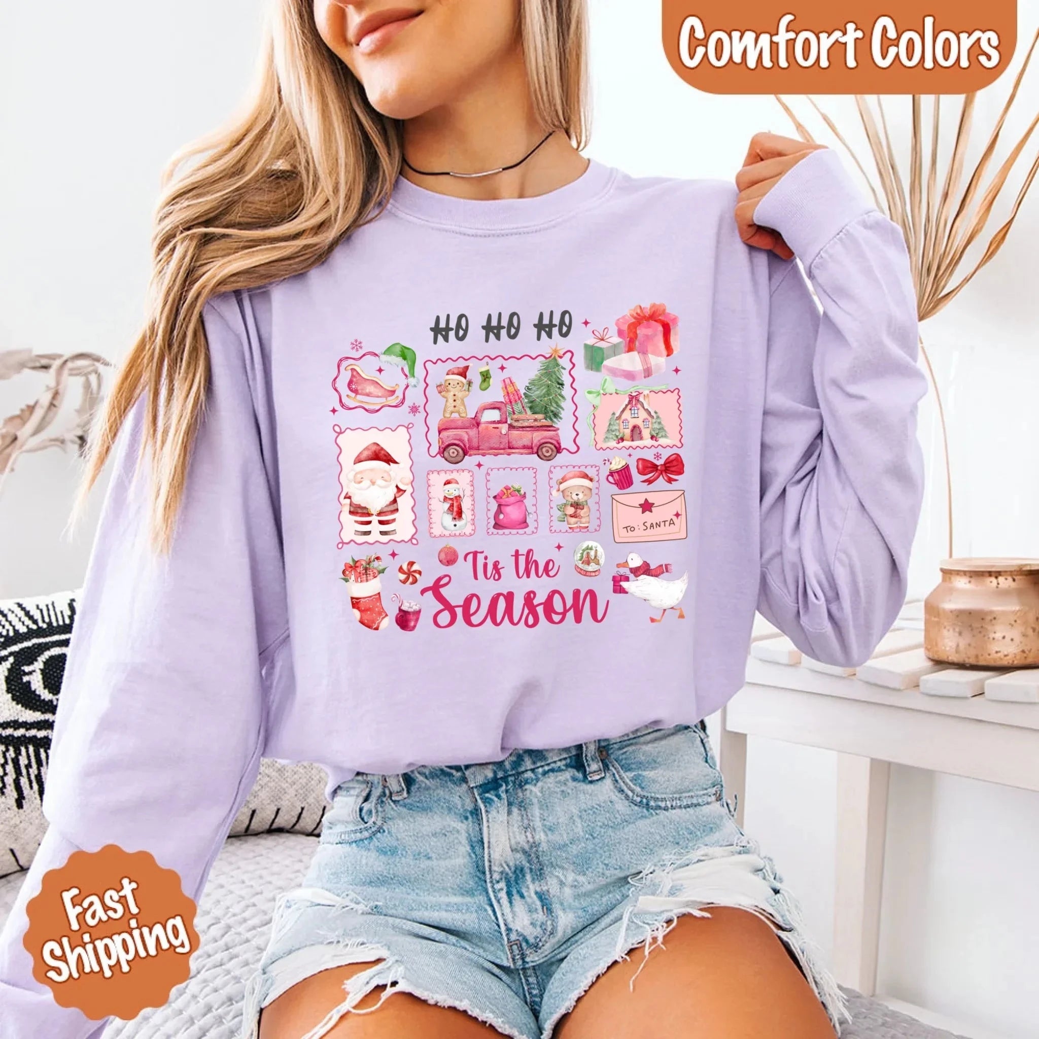 Comfort Colors Long Sleeve Ho Ho Ho Tis The Season Christmas Shirt Adorb Custom Tees