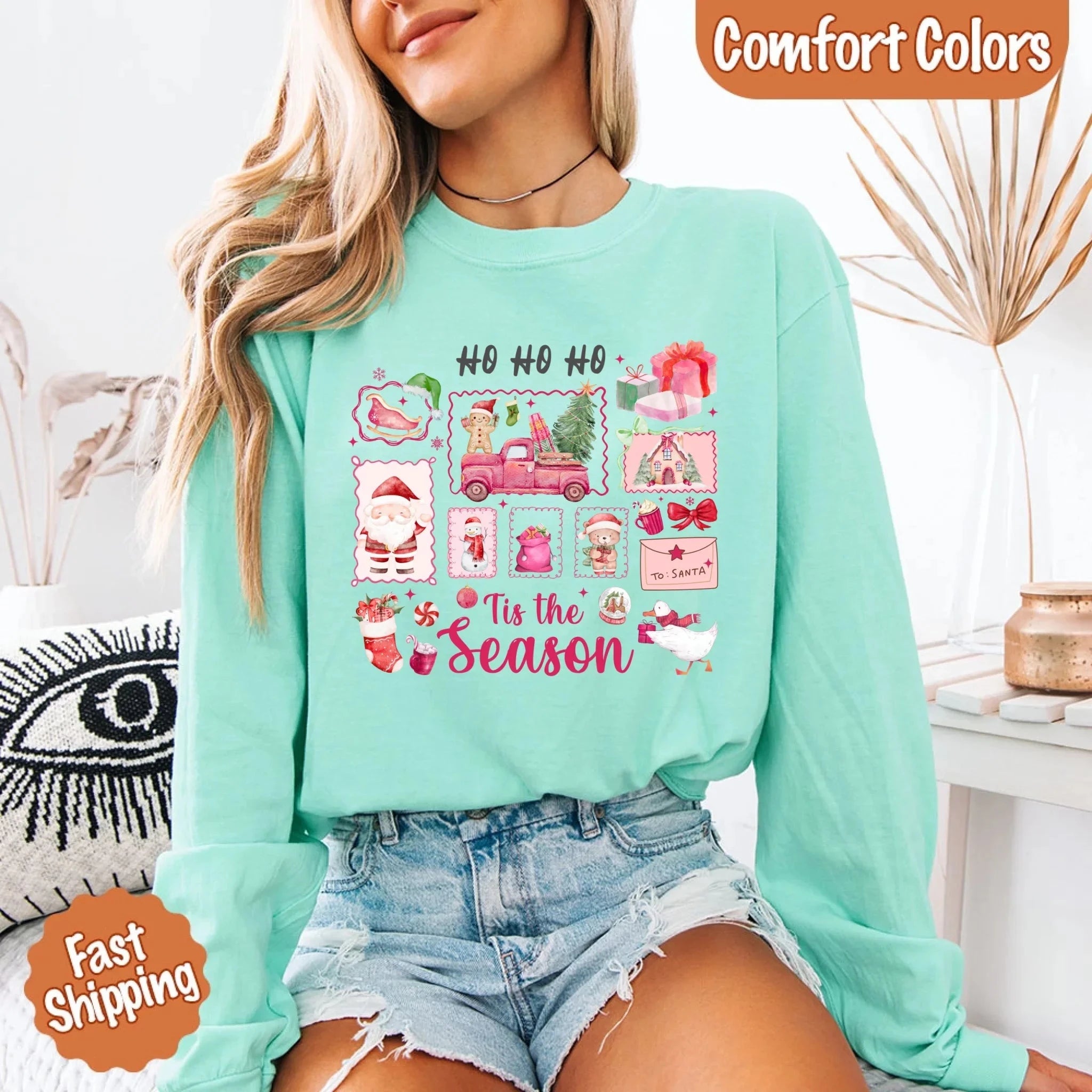 Comfort Colors Long Sleeve Ho Ho Ho Tis The Season Christmas Shirt Adorb Custom Tees