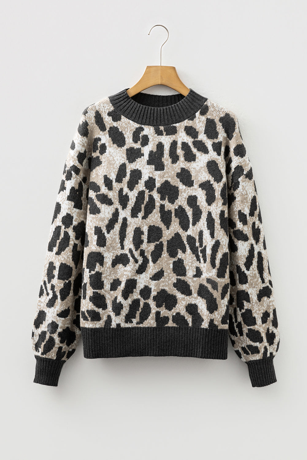Carbon Grey Leopard Drop Shoulder Baggy Knit Sweater Dear-Lover Dropshipping