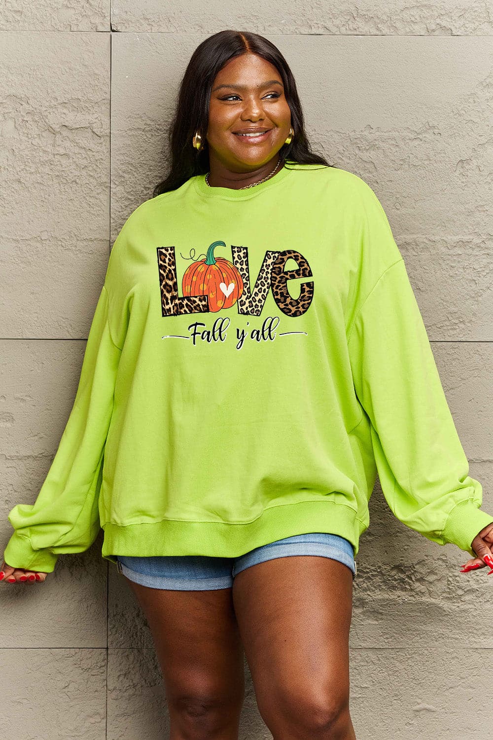 Simply Love Full Size LOVE FALL Y'ALL Graphic Sweatshirt.