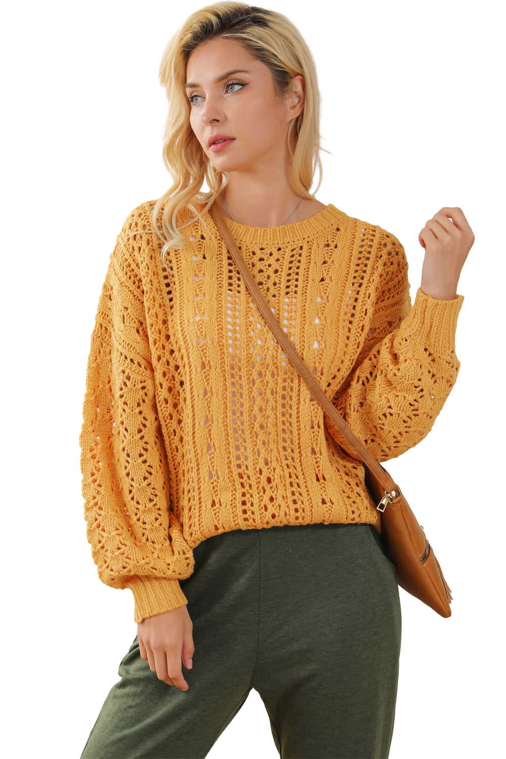 Chic yellow cable knit sweater