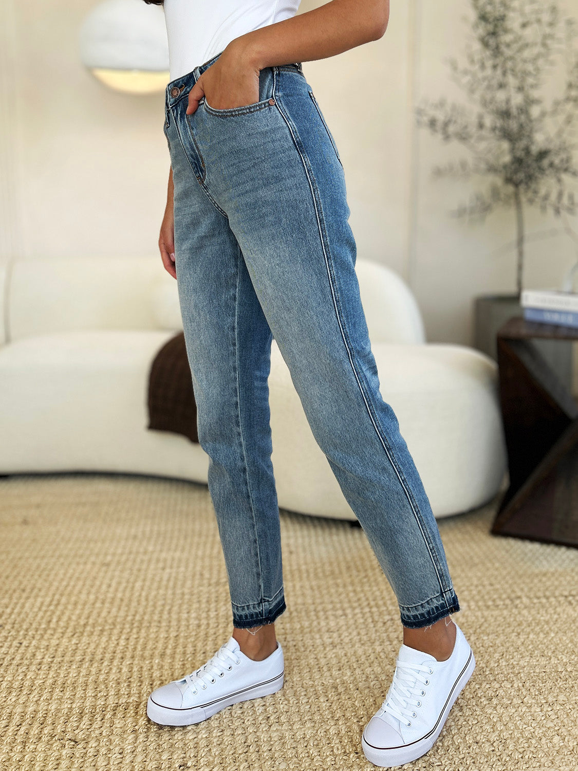 Judy Blue Full Size Mid Rise Rigid Magic Release Hem Jeans Coco’s Tee Boutique
