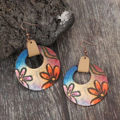 Wooden Flower Round Shape Earrings.