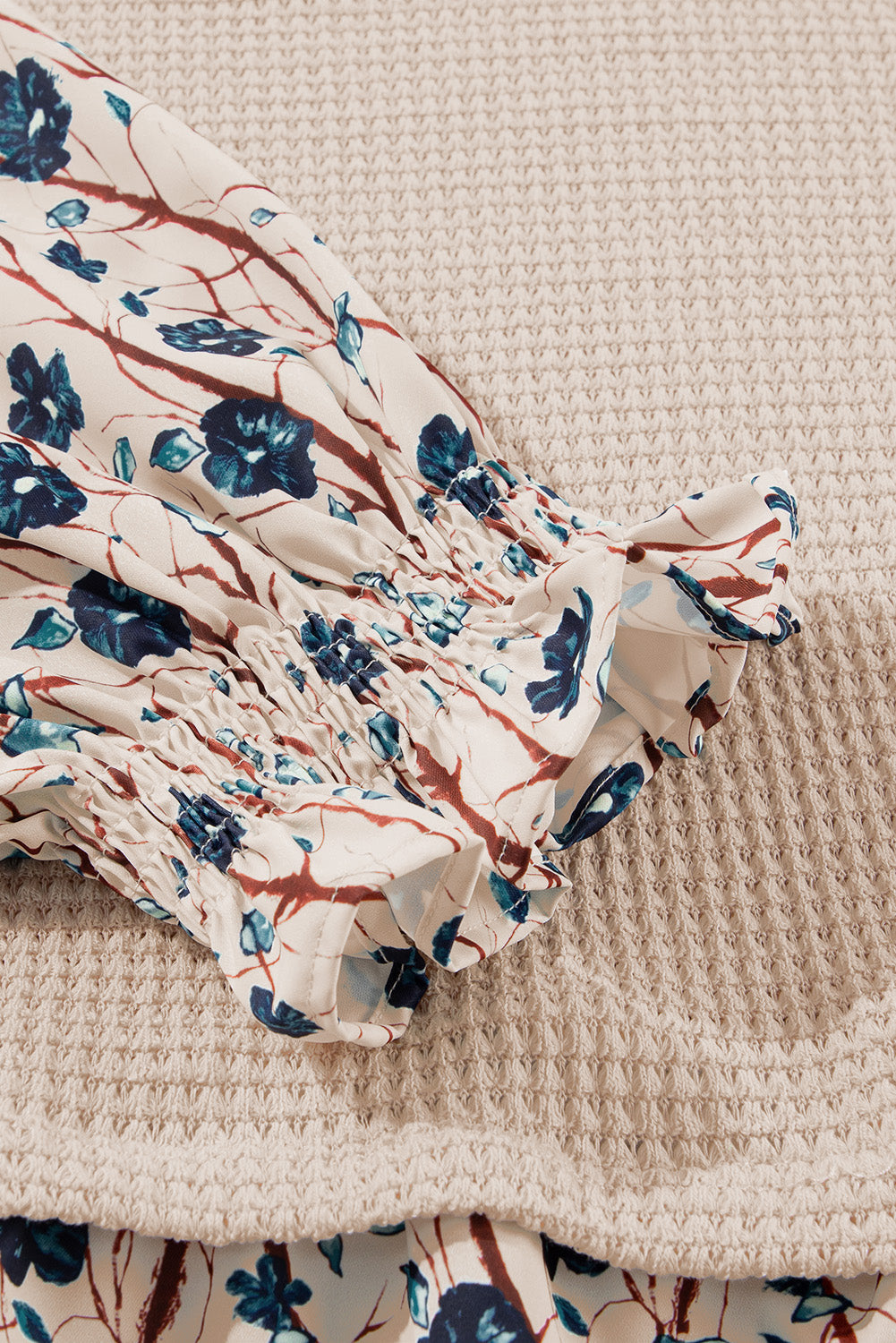 Beige Faux Two Piece Knit Patchwork Floral Plus Size Top Divine Design4U