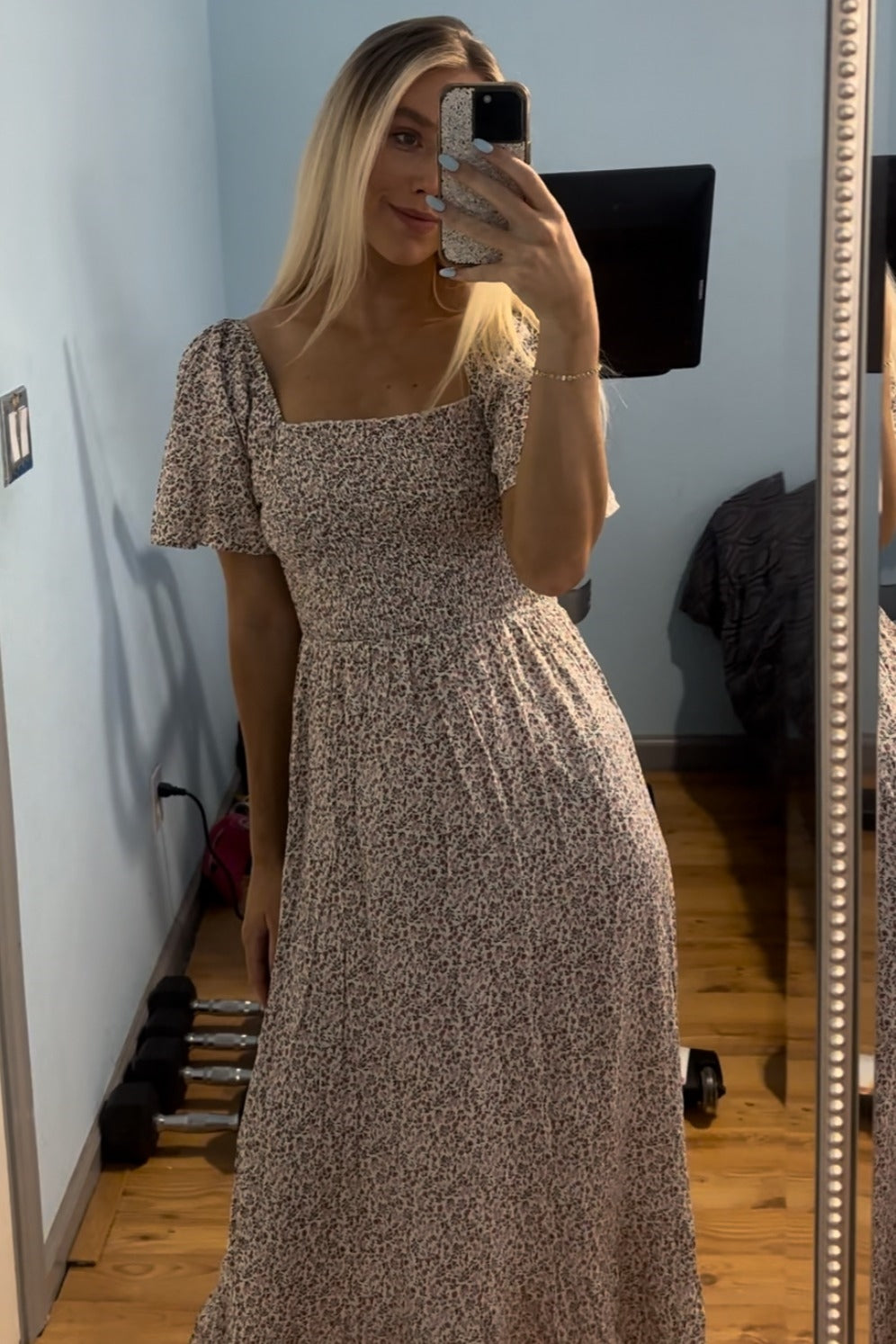 Ivory Floral Smocked Maxi Dress PinkBlush