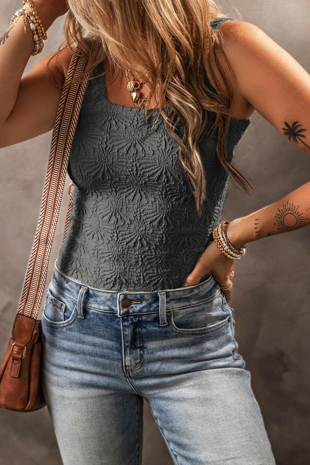 Square Neck Wide Strap Tank.