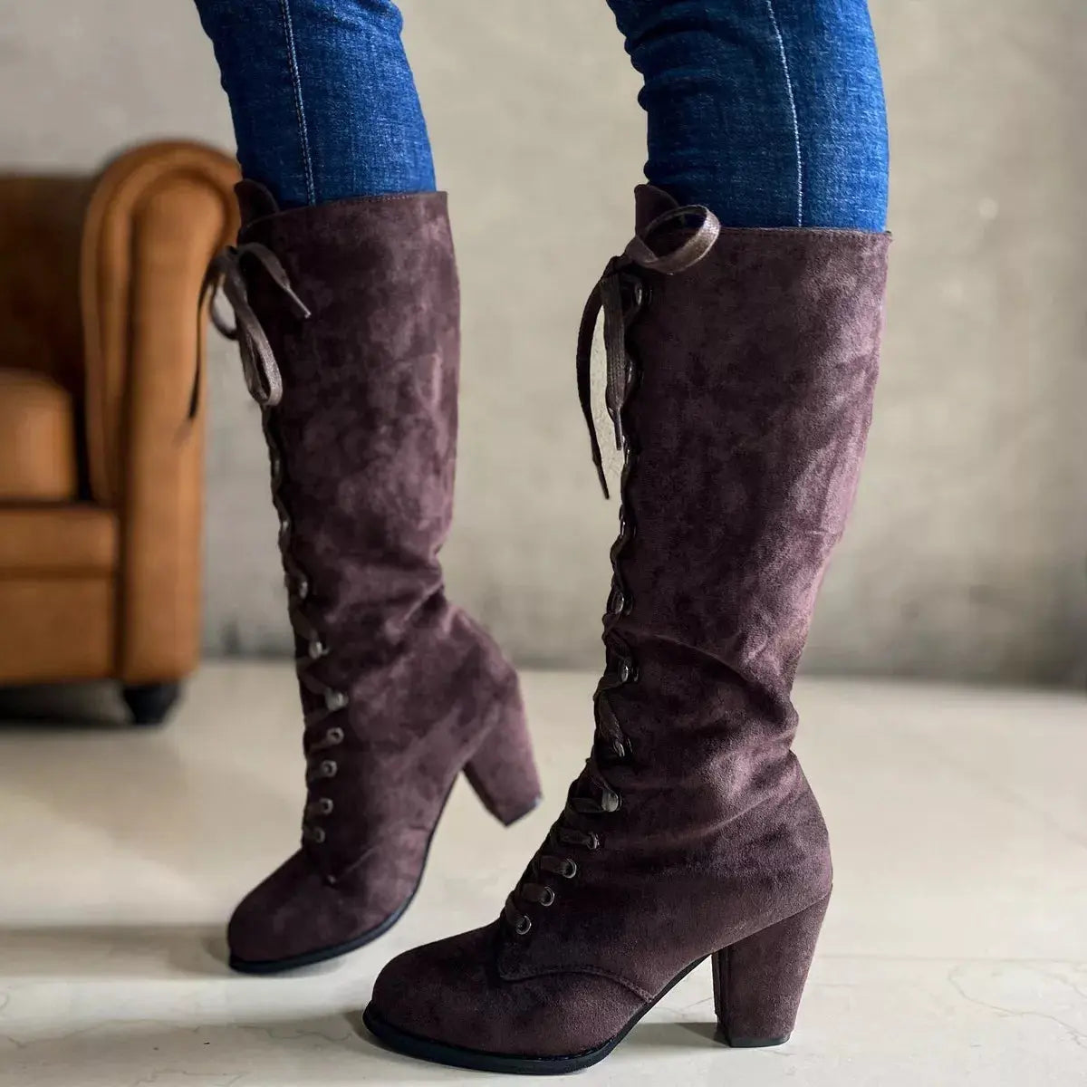 Lace Up Block Heels Boots Simply Love