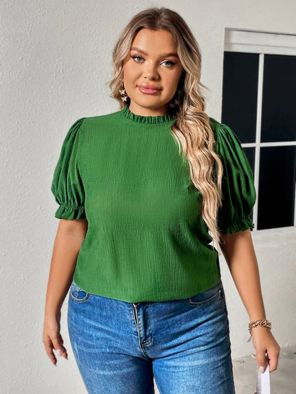 Plus Size Round Neck Flounce Sleeve Blouse.