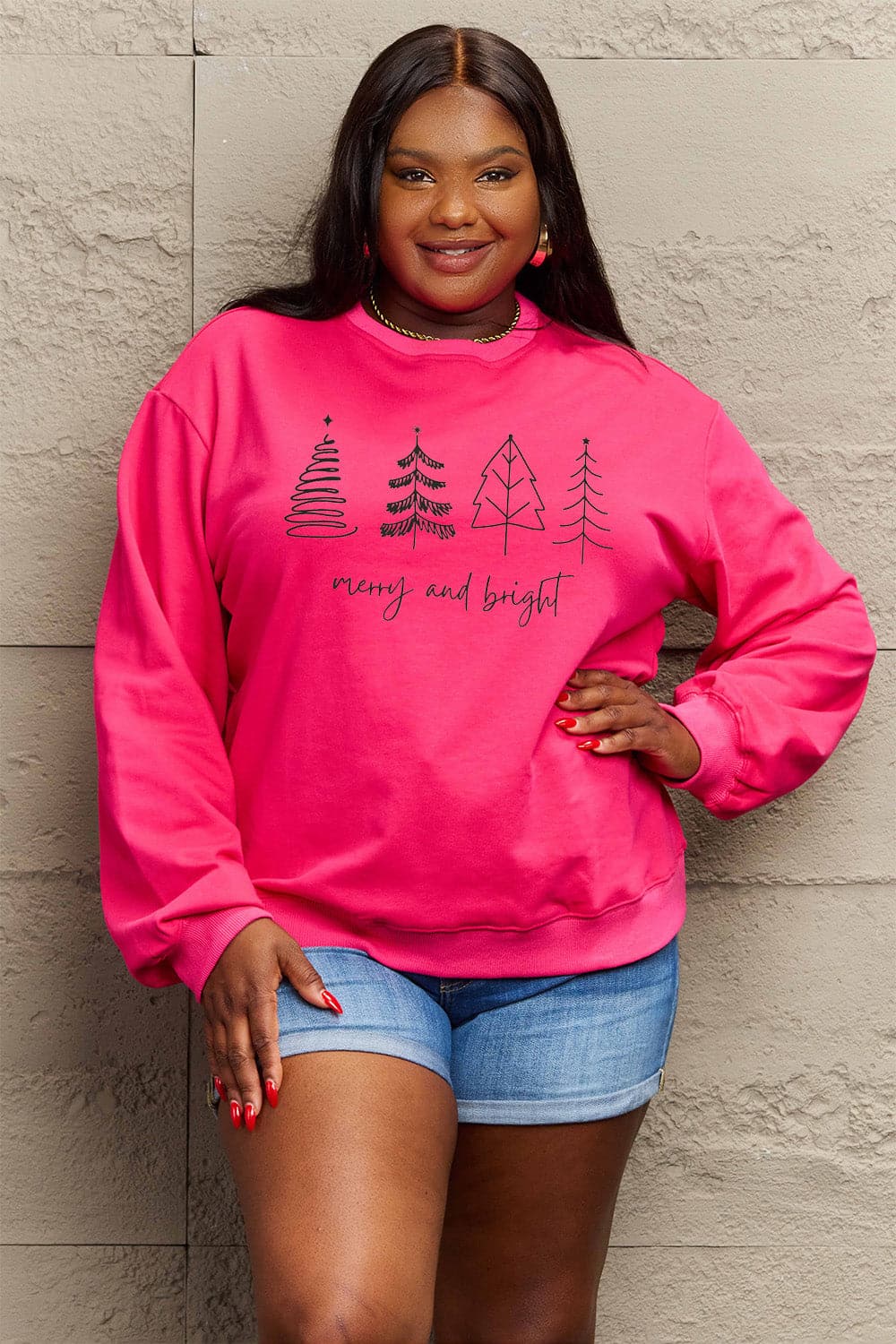 Simply Love Full Size MERRY AND BRIGHT Graphic Sweatshirt.