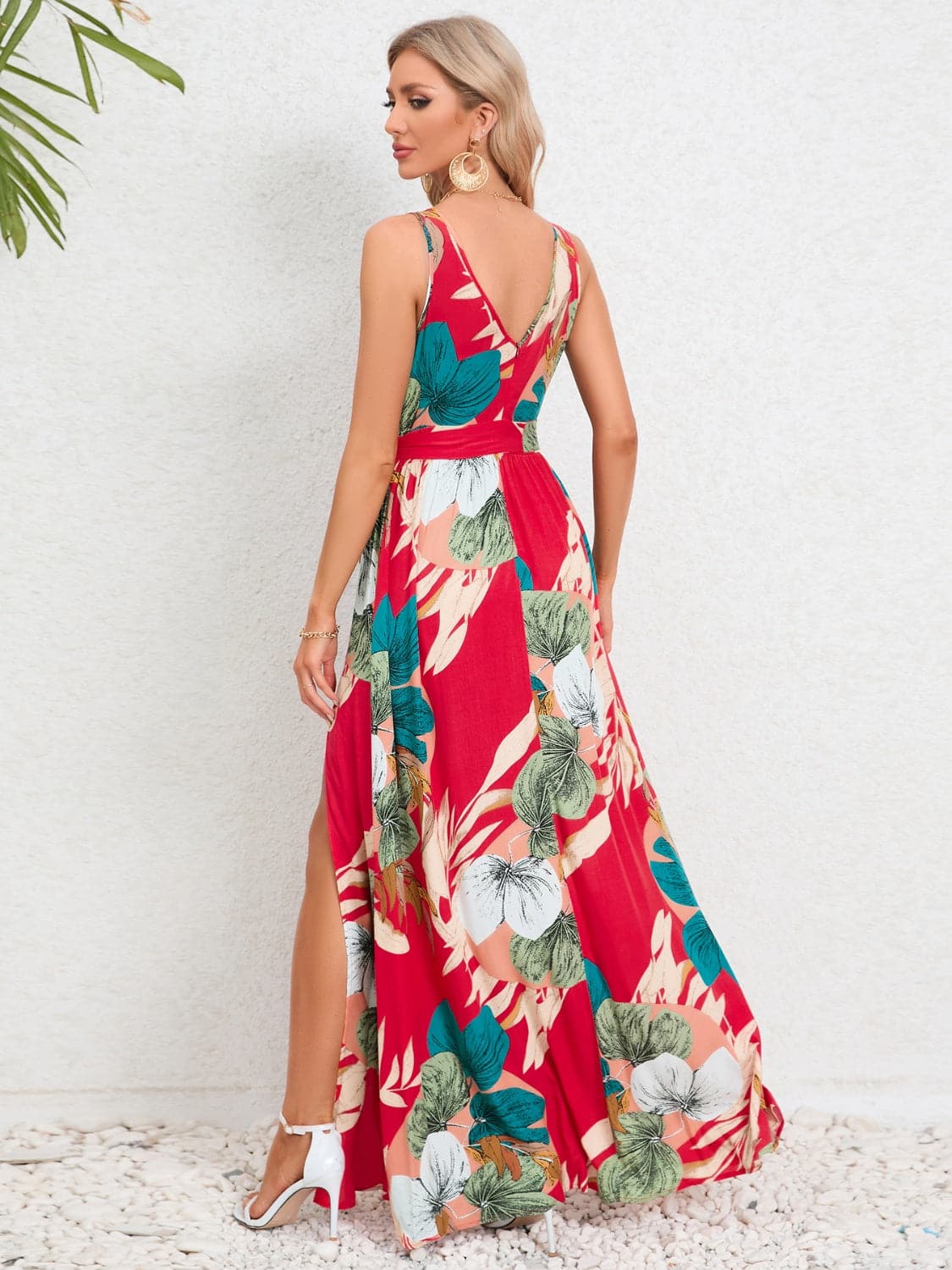 Slit Tied Printed Surplice Dress.