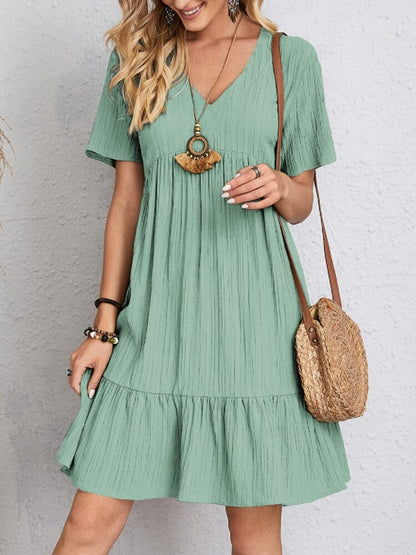 Full Size V-Neck Short Sleeve Dress.