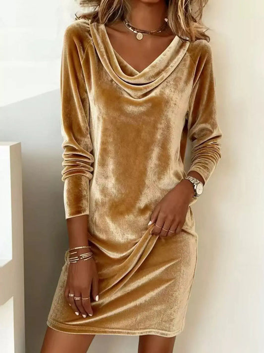 Velvet Cowl Neck Long Sleeve Mini Dress Simply Love
