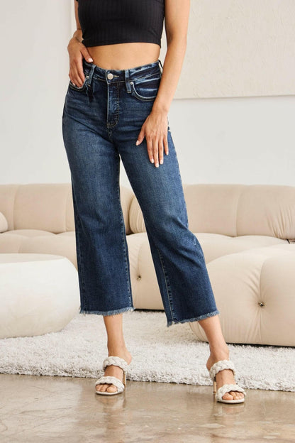 RFM Full Size Tummy Control High Waist Raw Hem Jeans.