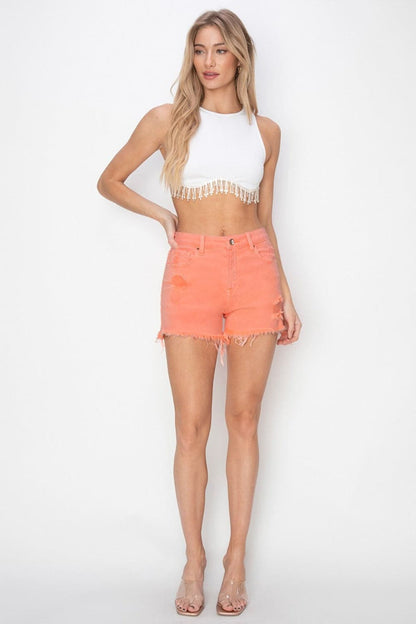 Trendy high-waisted distressed denim shorts for summer style