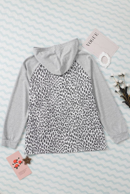 Plus Size Leopard Raglan Sleeve Hoodie.