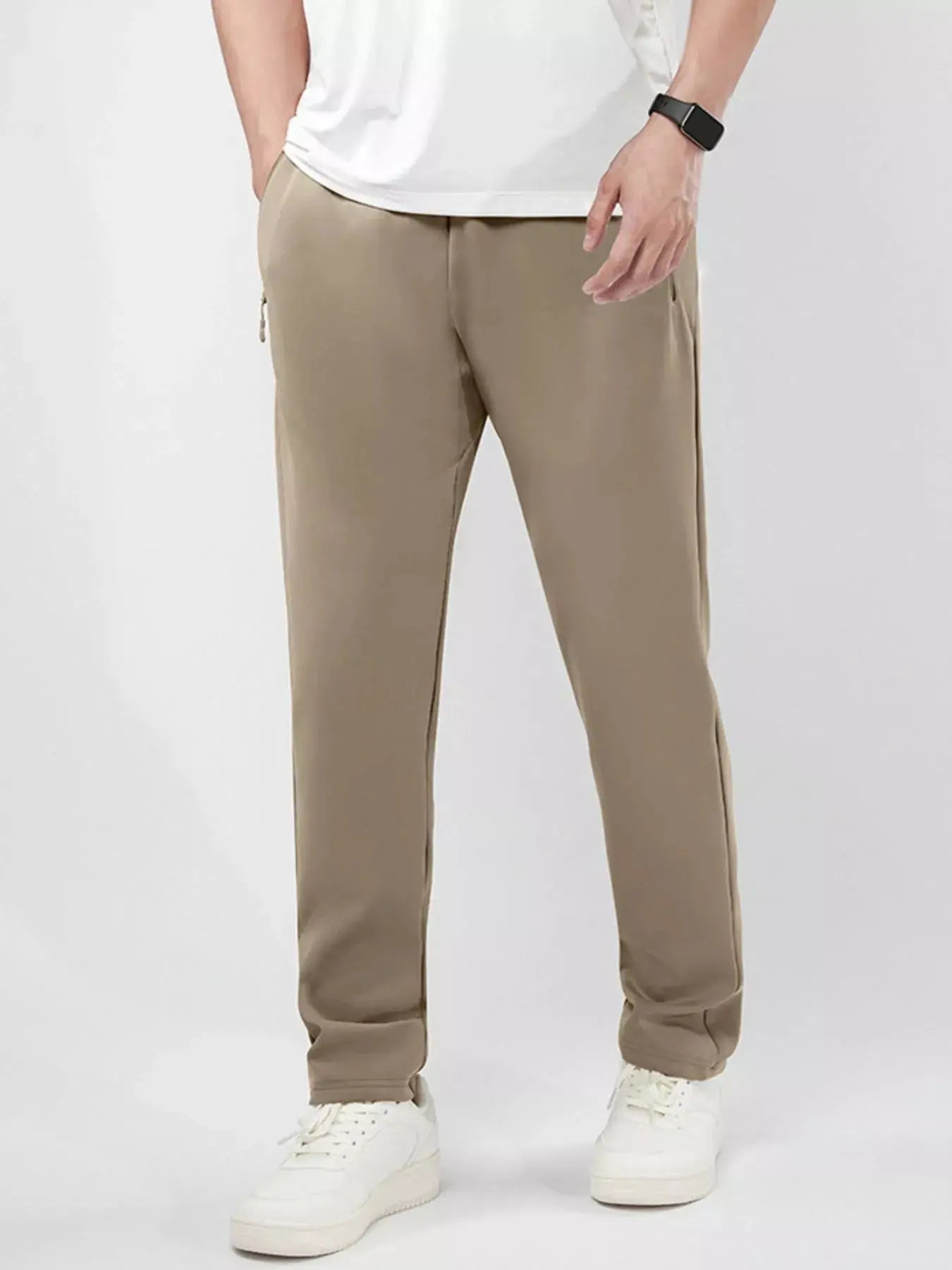 Men's Plus Size Stretch Elastic Waistband Pants with Side Zipper Pockets Simply Love