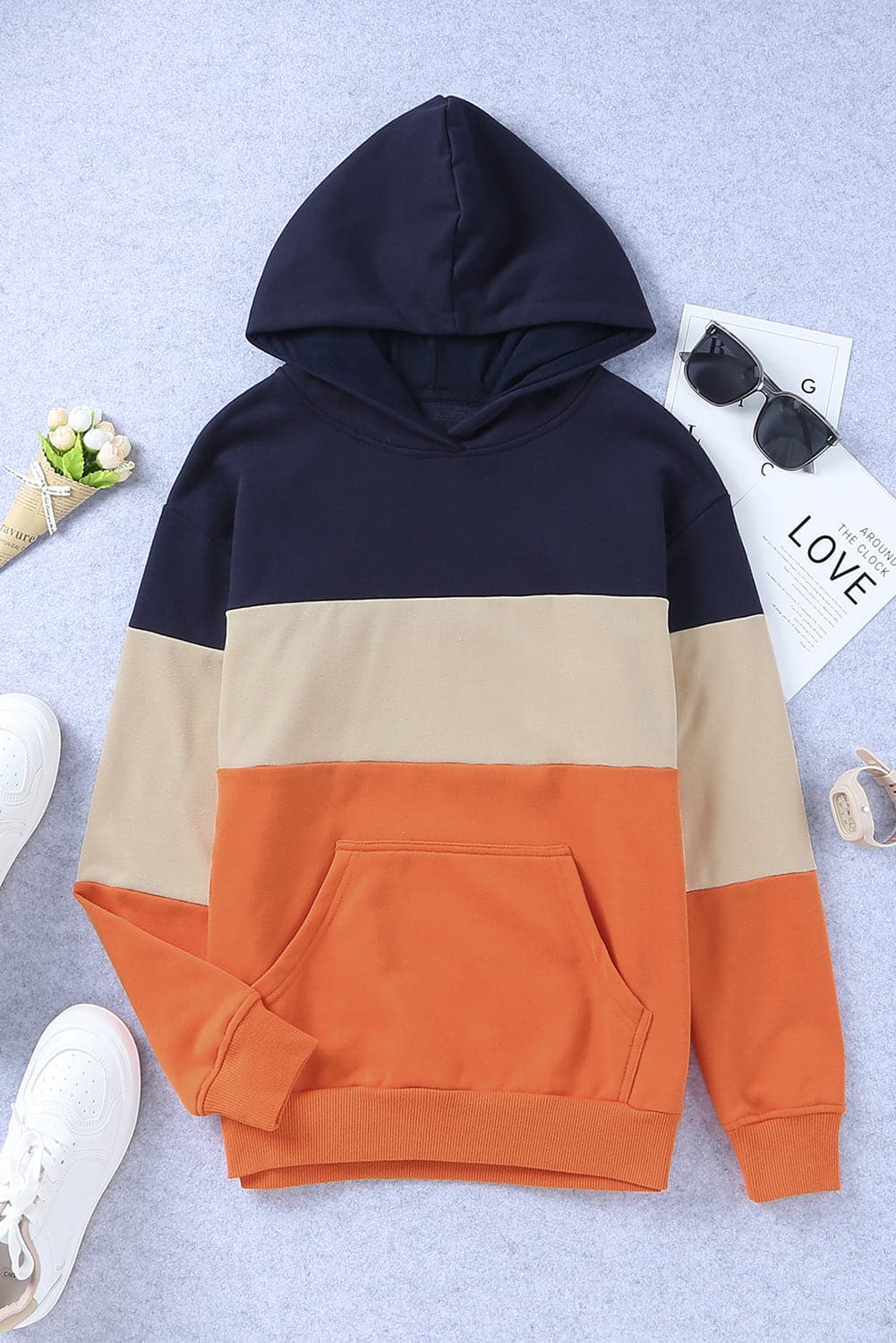 Color Block Dropped Shoulder Hoodie.