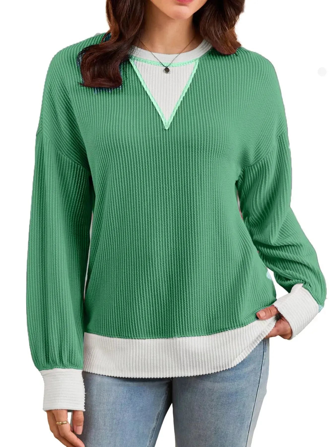 Contrast Dropped Shoulder Sweatshirt Simply Love