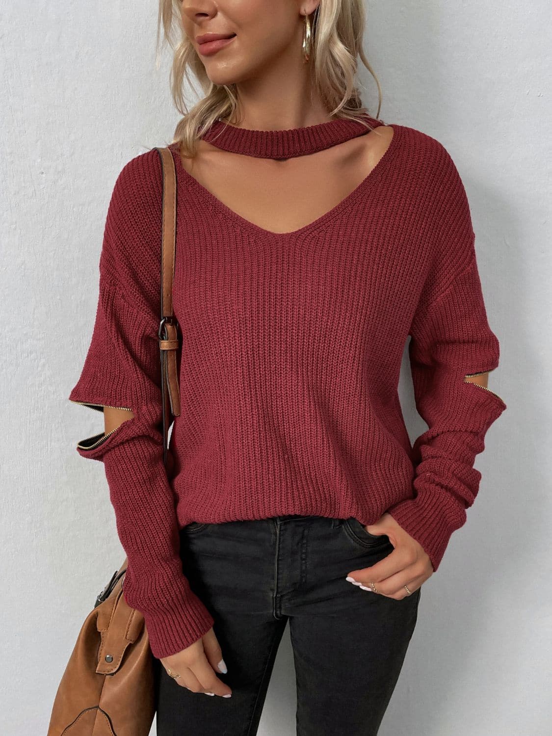 Cutout Zip Detail Sweater.