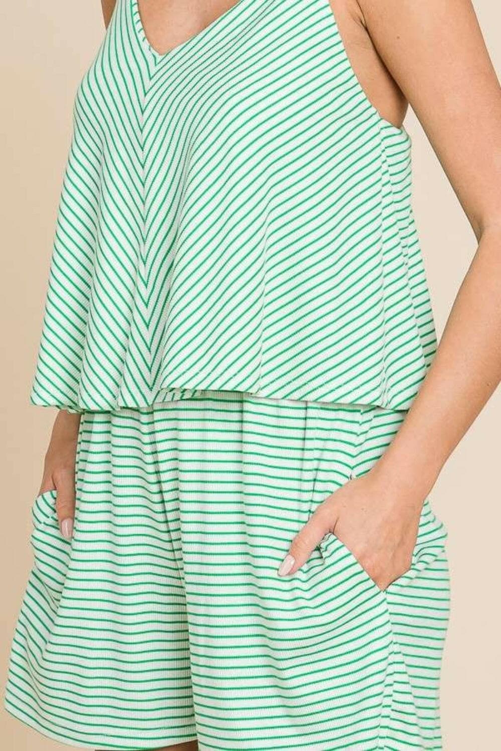 Culture Code Full Size Double Flare Striped Romper.