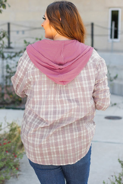 Bonbon plus size plaid hooded shirt