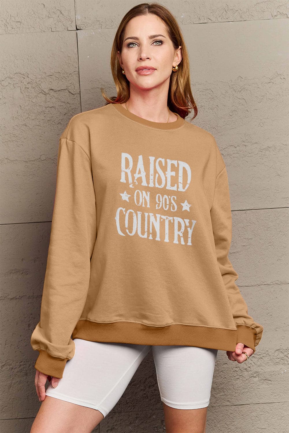 Simply Love Full Size RAISED ON 90'S COUNTRY Graphic Sweatshirt.