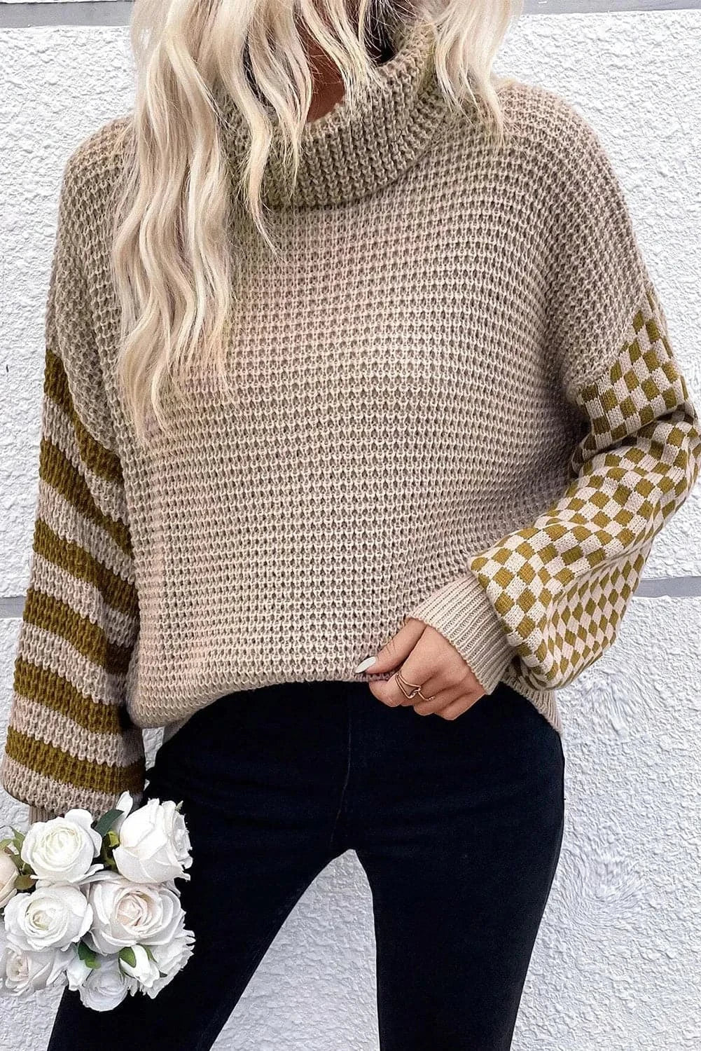 Chic Checkered Turtleneck Sweater