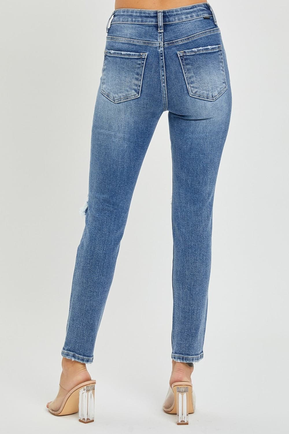 Risen Full Size High Rise Knee Distressed Skinny Jeans.