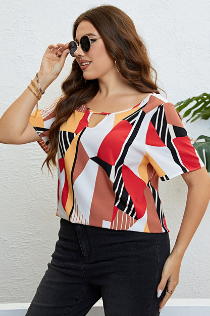 Plus Size Cutout Short Sleeve Blouse.