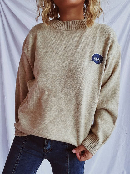 Embroidered oversized sweater with dropped shoulders